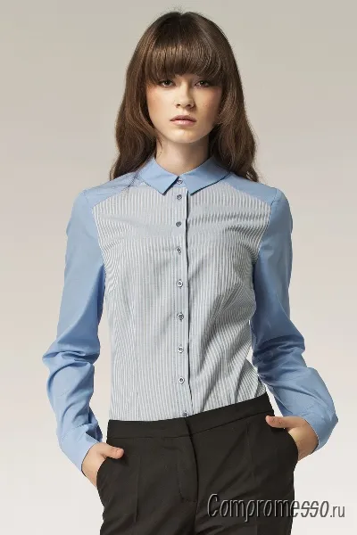 Голубая рубашка для женщины — незаменимая вещь гардероба. Голубая рубашка женская. 6