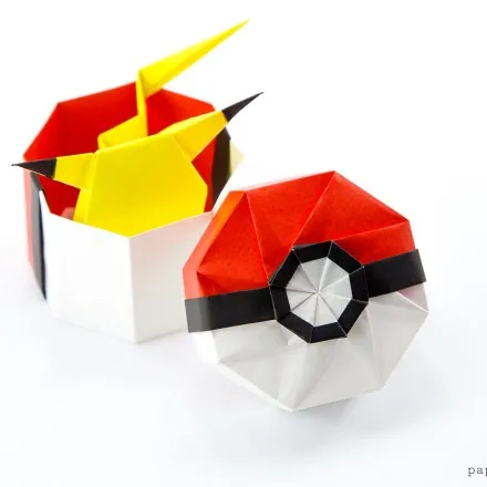 origami pokeball box tutorial paper kawaii 01