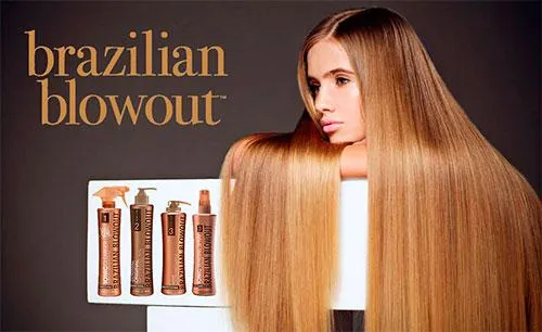 логотип Brazilian Blowout и девушка с гладкими волосами