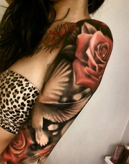 женский тату рукав с розой
