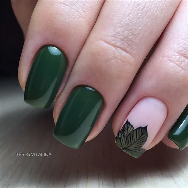 Маникюр с листьями — стильные идеи и фото-новинки в оформлении ногтей кленовыми, осенними, зелеными, черными листьями. Маникюр с листьями. 60