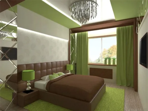 Спальня в коричнево-зеленых тонах