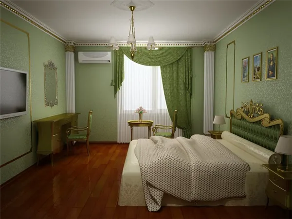 Зеленая спальня: оттенки, сочетания, советы, выбор отделки, правила комбинирования изумрудных и салатовых цветов, 150 фото. Спальня в зеленых тонах. 26
