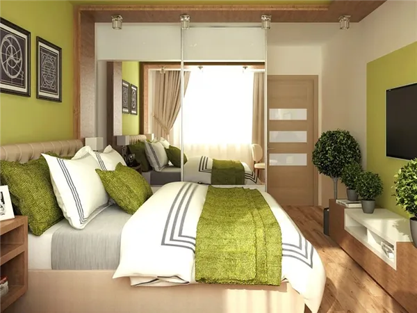 Зеленая спальня: оттенки, сочетания, советы, выбор отделки, правила комбинирования изумрудных и салатовых цветов, 150 фото. Спальня в зеленых тонах. 23