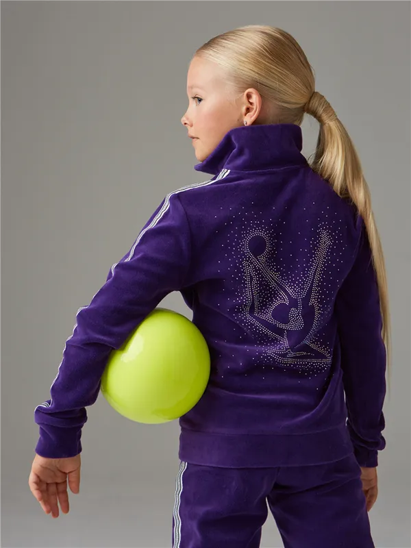 SportiKids - велюровый костюм для художественной гимнастики.Украшен тематической аппликацией на спине и лампасами.S