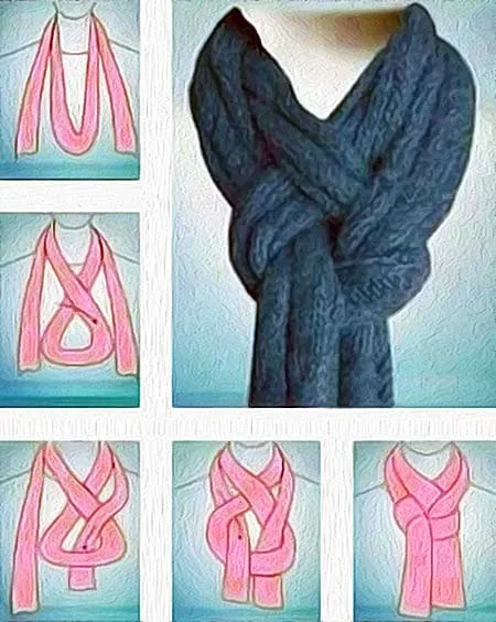 Как завязать шарф или платок на шее разными способами. Как красиво завязать шарф на шее. 14
